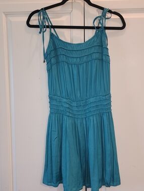 Mustard Seed Size Medium Teal Blue Mini Dress with Tie Straps